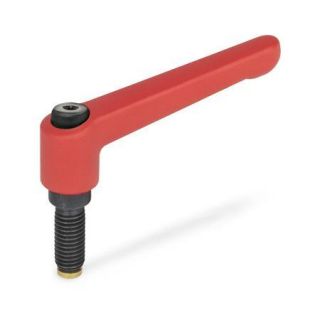 GN-306-Adjustable-hand-levers-with-special-tipped-threaded-studs-RS-Red-RAL-3000-textured-finish-Brass-tip