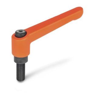 GN-300-Adjustable-hand-levers-Zinc-die-casting-with-threaded-stud-steel-blackened-OS-Orange-RAL-2004-textured-finish