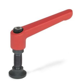 GN-306-Adjustable-hand-levers-with-special-tipped-threaded-studs-Spherical-end-with-thrust-pad-RS-Red-RAL-3000-textured-finish