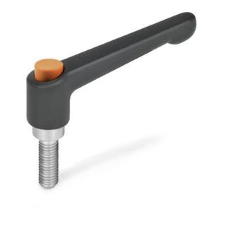 GN-303.1-Adjustable-hand-levers-with-releasing-button-zinc-die-casting-threaded-stud-Stainless-Steel-O-Orange-RAL-2004