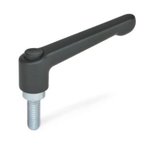 GN-303.2-Adjustable-hand-levers-with-releasing-button-zinc-die-casting-threaded-stud-steel-zinc-plated-S-Black-RAL-9005