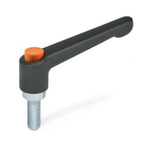 GN-303.2-Adjustable-hand-levers-with-releasing-button-zinc-die-casting-threaded-stud-steel-zinc-plated-O-Orange-RAL-2004