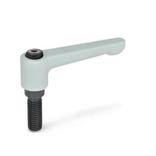 GN-302-Flat-adjustable-hand-levers-zinc-die-casting-threaded-stud-steel-SR-Silver-RAL-9006-textured-finish