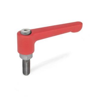 GN-302.1-Flat-adjustable-hand-levers-Zinc-die-casting-threaded-stud-Stainless-Steel-RS-Red-RAL-3000-textured-finish