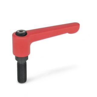 GN-302-Flat-adjustable-hand-levers-zinc-die-casting-threaded-stud-steel-RS-Red-RAL-3000-textured-finish