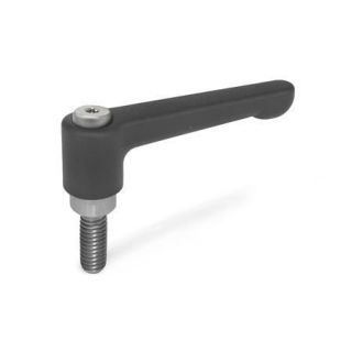 GN-302.1-Flat-adjustable-hand-levers-Zinc-die-casting-threaded-stud-Stainless-Steel-SW-Black-RAL-9005-textured-finish