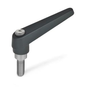 GN-101.1-Adjustable-hand-levers-Zinc-die-casting-threaded-stud-Stainless-Steel-SW-Black-RAL-9005-textured-finish