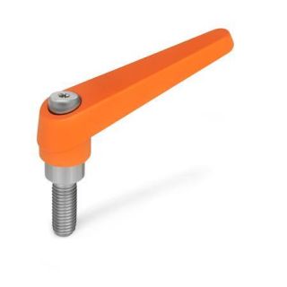 GN-101.1-Adjustable-hand-levers-Zinc-die-casting-threaded-stud-Stainless-Steel-OS-Orange-RAL-2004-textured-finish