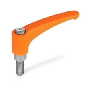 GN-602.1-Adjustable-hand-levers-zinc-die-casting-threaded-stud-Stainless-Steel-OS-Orange-RAL-2004-textured-finish