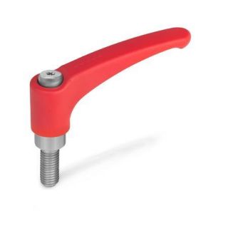 GN-602.1-Adjustable-hand-levers-zinc-die-casting-threaded-stud-Stainless-Steel-RS-Red-RAL-3000-textured-finish