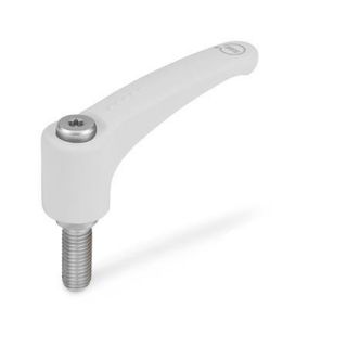 GN-604.1-Adjustable-hand-levers-antibacterial-plastic-threaded-stud-Stainless-Steel-WSA-White-RAL-9016-matte-finish