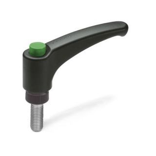 GN-603.1-Adjustable-hand-levers-with-releasing-button-plastic-threaded-stud-Stainless-Steel-DGN-Green-RAL-6017-shiny-finish