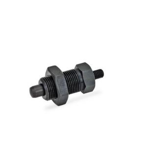 GN-617-Indexing-plunger-Steel-Plastic-knob-ST-Steel-GK-With-threaded-stud-with-lock-nut