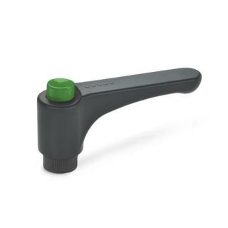 GN-600-Flat-adjustable-hand-levers-with-releasing-button-plastic-bushing-brass-DGN-Green-RAL-6017-shiny-finish