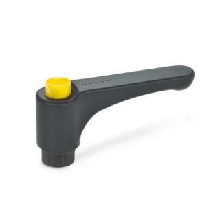 GN-600-Flat-adjustable-hand-levers-with-releasing-button-plastic-bushing-brass-DGB-Yellow-RAL-1021-shiny-finish