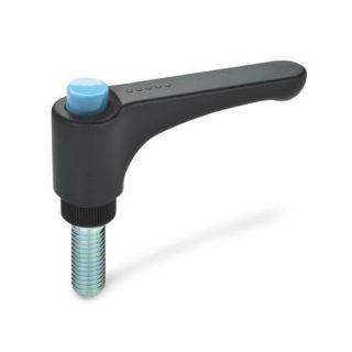 GN-600-Flat-adjustable-hand-levers-with-releasing-button-plastic-threaded-stud-steel-DBL-Blue-RAL-5024-shiny-finish