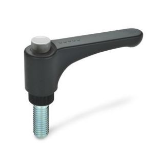 GN-600-Flat-adjustable-hand-levers-with-releasing-button-plastic-threaded-stud-steel-DGR-Gray-RAL-7035-shiny-finish