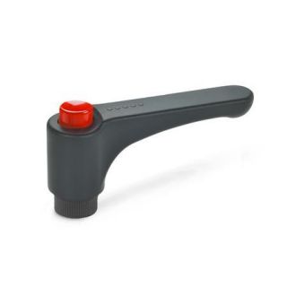 GN-600-Flat-adjustable-hand-levers-with-releasing-button-plastic-bushing-brass-DRT-Red-RAL-3000-shiny-finish