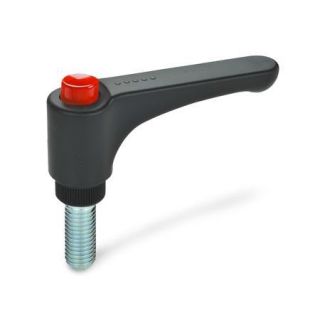 GN-600-Flat-adjustable-hand-levers-with-releasing-button-plastic-threaded-stud-steel-DRT-Red-RAL-3000-shiny-finish