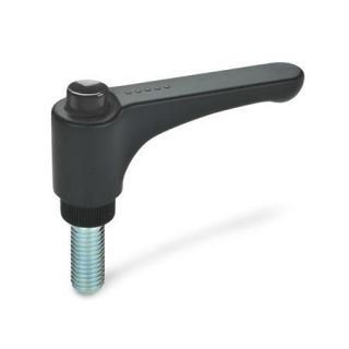 GN-600-Flat-adjustable-hand-levers-with-releasing-button-plastic-threaded-stud-steel-DSG-Black-gray-RAL-7021-shiny-finish