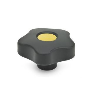 GN-5337.7-Star-knobs-with-colored-cover-caps-plastic-bushing-Stainless-Steel-With-cover-cap-threaded-blind-bore-DGB-Ye