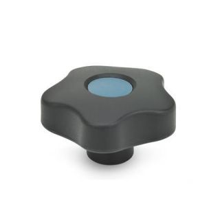 GN-5337.2-Star-knobs-with-colored-cover-caps-plastic-bushing-brass-With-cover-cap-threaded-blind-bore-DBL-Blue-RAL-5024