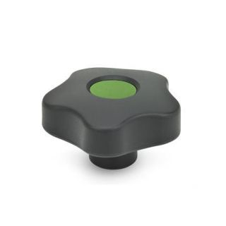 GN-5337.2-Star-knobs-with-colored-cover-caps-plastic-bushing-brass-With-cover-cap-threaded-blind-bore-DGN-Green-RAL-601