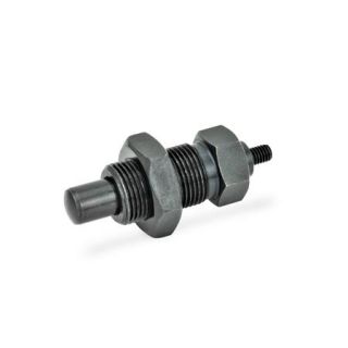 GN-817-Indexing-plungers-Steel-Plastic-knob-GK-With-threaded-stud-with-lock-nut