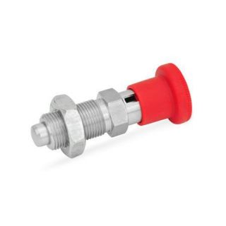 GN-817-Stainless-Steel-Indexing-plungers-with-red-knob-Stainless-steel-With-rest-position-with-lock-nut-RT-Red-RAL-3000-matte-finish