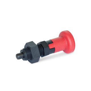 GN-617.2-Indexing-plungers-threaded-body-plastic-plunger-pin-steel-with-red-knob-With-rest-position-with-lock-nut-Steel